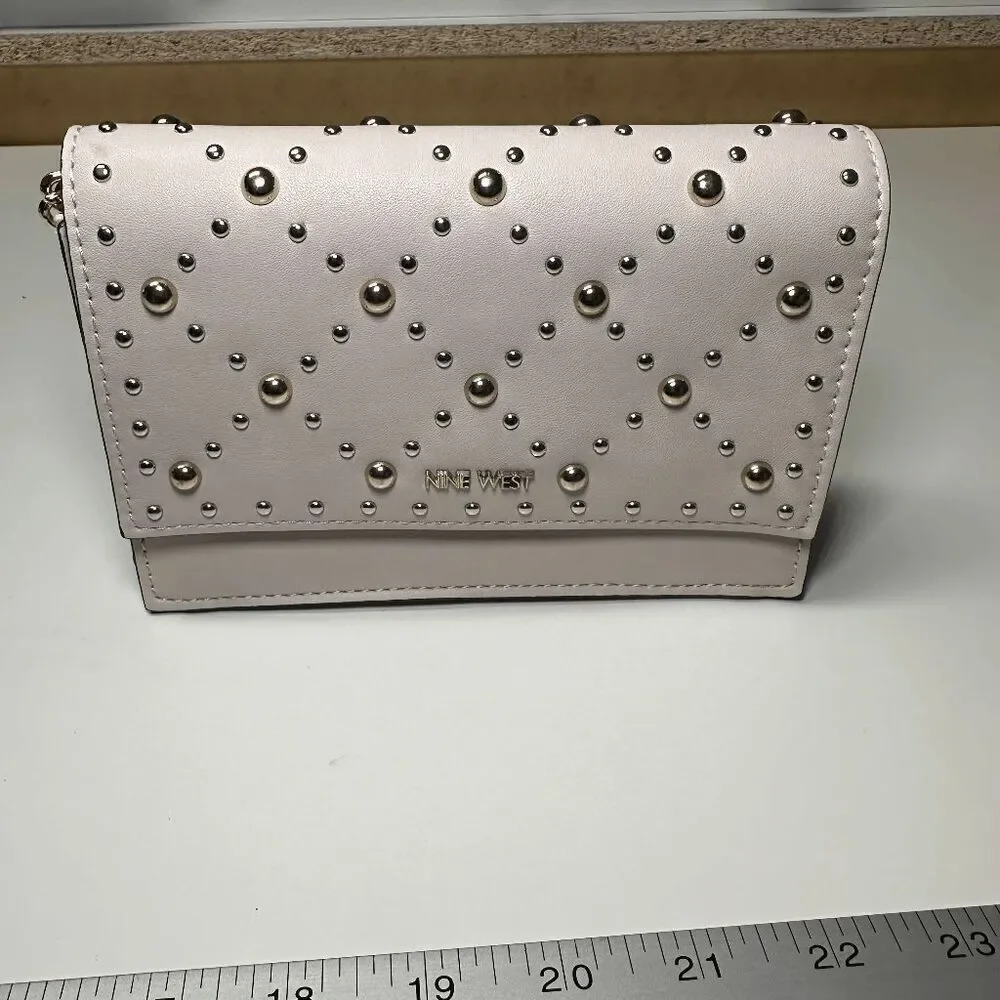 NINE WEST Studded Wallet Clutch Chain Strap‎ Beige Small Purse